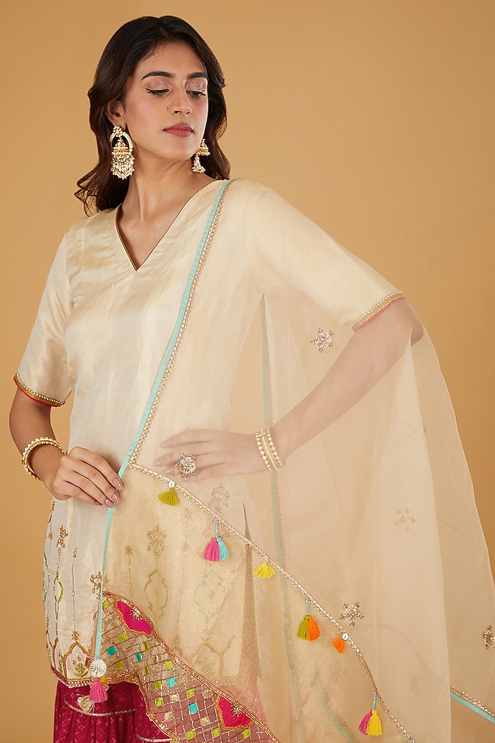 Magenta Chanderi Gharara Set by Raji ramniq at Pernia's Pop Up Shop