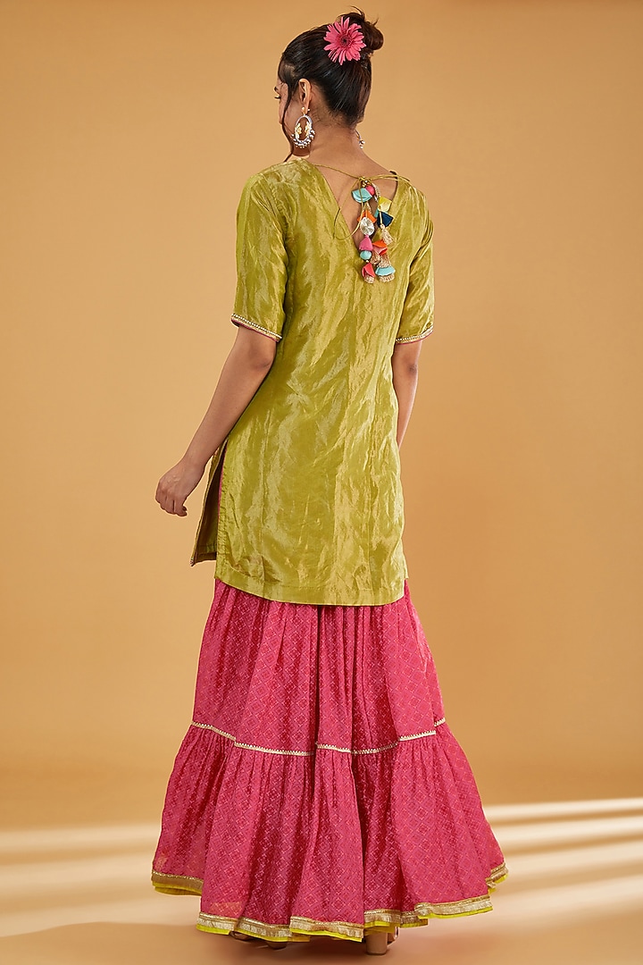Red Chanderi Printed Gharara Set by Raji Ramniq at Pernia's Pop Up Shop