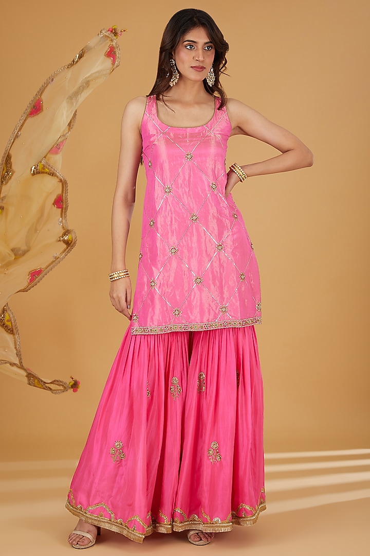 Hot Pink Silk Gharara Set by Raji ramniq at Pernia's Pop Up Shop