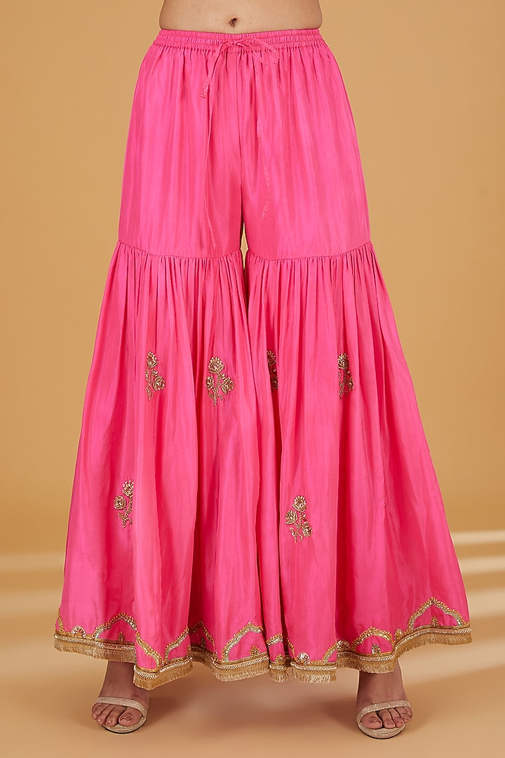 Hot Pink Silk Gharara Set by Raji ramniq at Pernia's Pop Up Shop