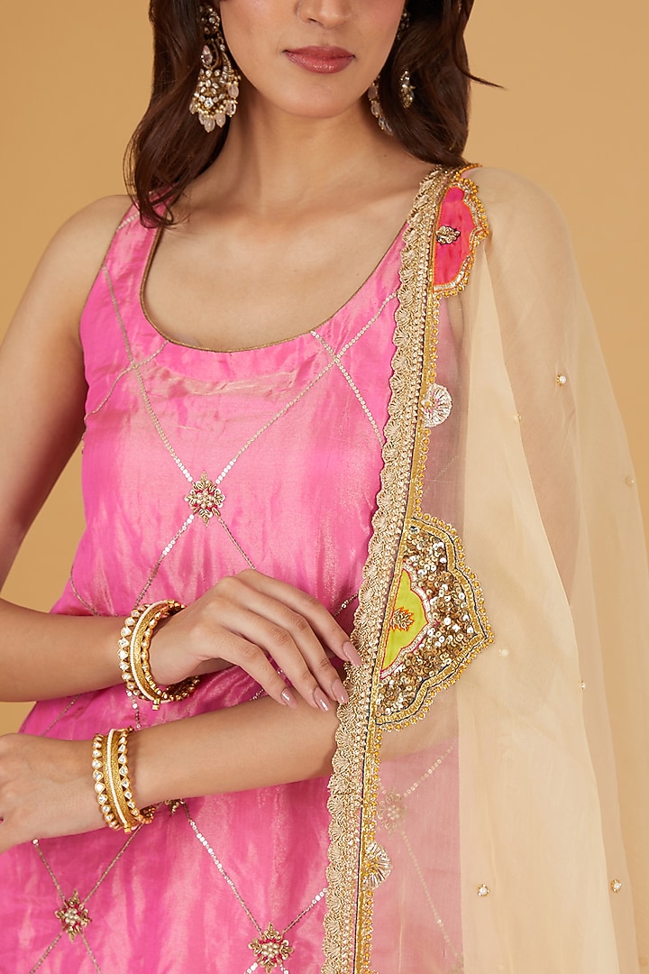 Hot Pink Silk Gharara Set by Raji ramniq at Pernia's Pop Up Shop