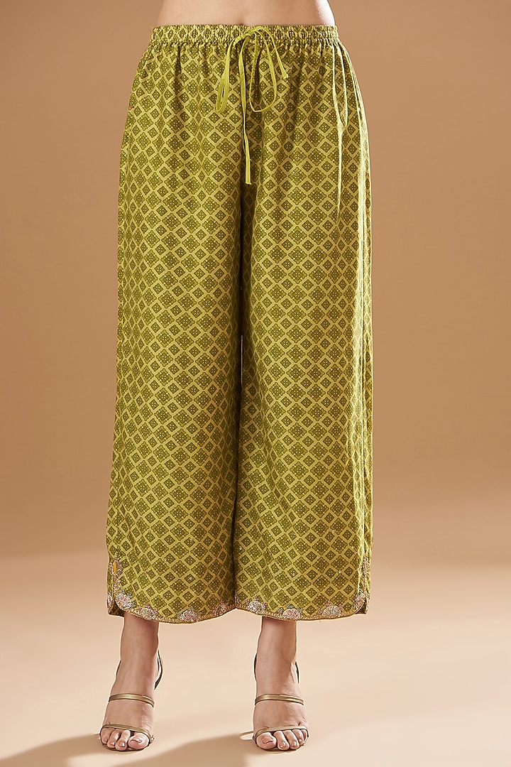 Green Tissue Silk Embroidered Kurta Set by Raji ramniq at Pernia's Pop Up Shop