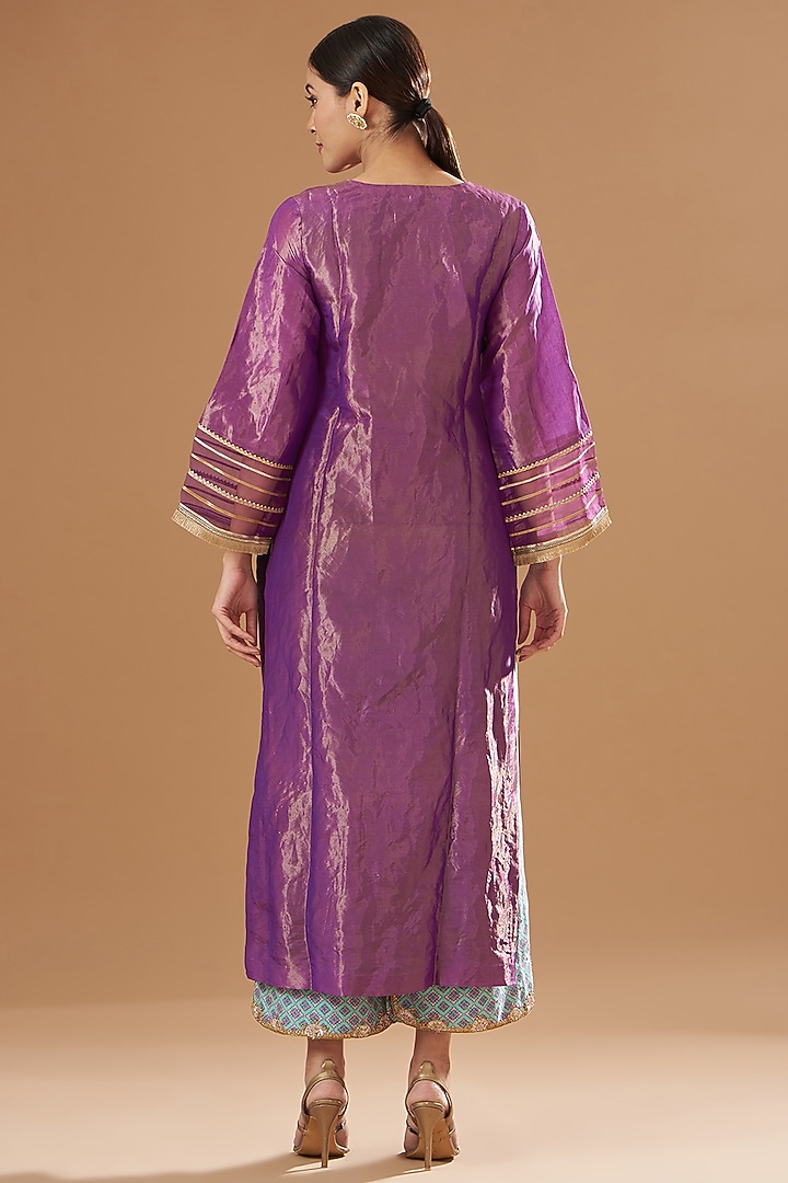 Purple Tissue Silk Embroidered Kurta Set by Raji ramniq at Pernia's Pop Up Shop
