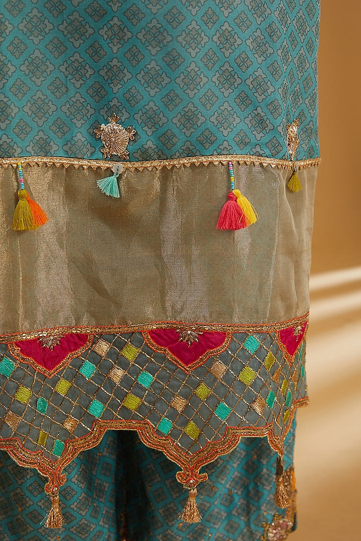 Ice Blue Organza Hand Embroidered & Printed Kurta Set by Raji Ramniq at Pernia's Pop Up Shop
