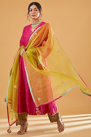 Jester Red Chanderi Dori Embroidered Anarkali Set by Raji Ramniq