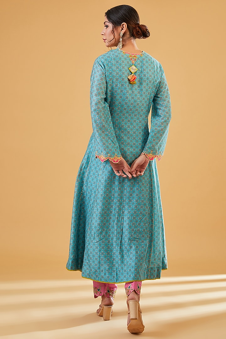 Ice Blue Chanderi Dori Embroidered Wedding Anarkali Set by Raji Ramniq at Pernia's Pop Up Shop