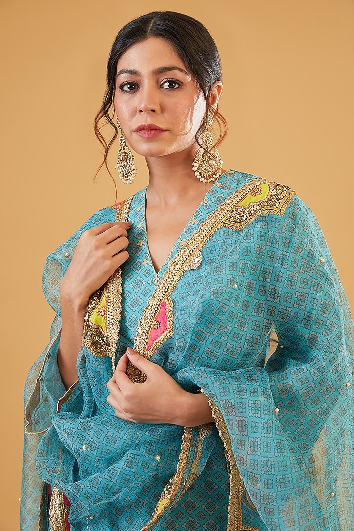 Ice Blue Chanderi Dori Embroidered Wedding Anarkali Set by Raji Ramniq at Pernia's Pop Up Shop