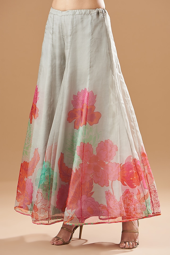 Grey Organza Silk Printed Wedding Sharara Set by Raji ramniq at Pernia's Pop Up Shop