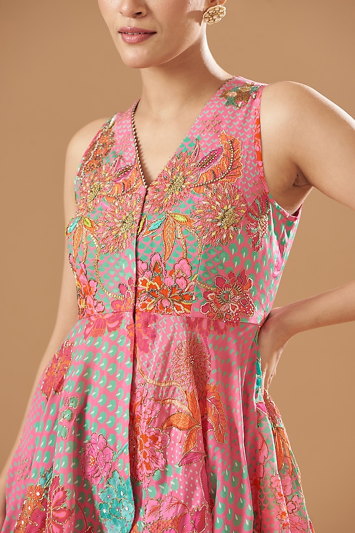 Grey Organza Silk Printed Wedding Sharara Set by Raji ramniq at Pernia's Pop Up Shop