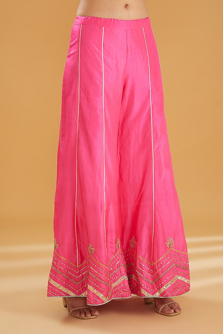 Hot Pink Silk Hand Embroidered Wedding Sharara Set by Raji ramniq at Pernia's Pop Up Shop