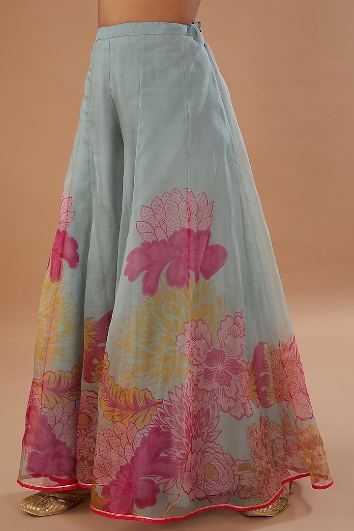 Ice Blue Organza Printed Wedding Sharara Set by Raji ramniq at Pernia's Pop Up Shop
