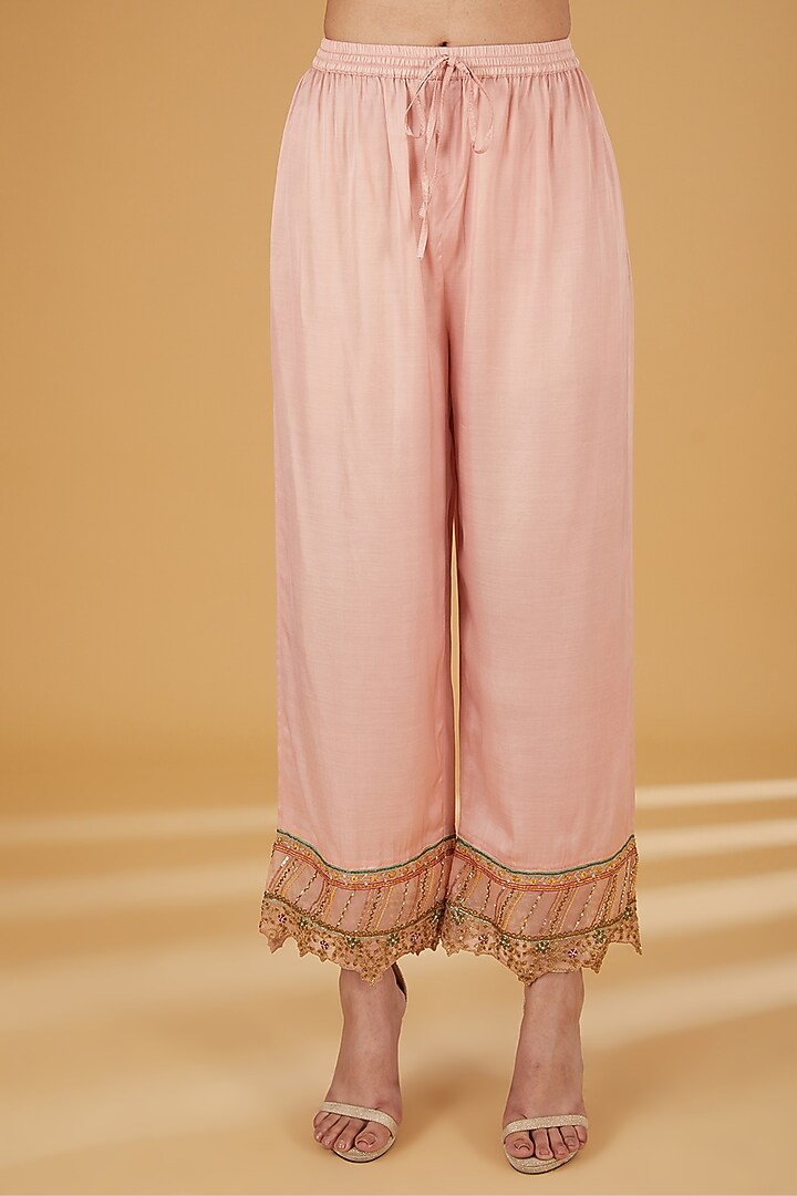 Nude Organza Hand Embroidered Kurta Set by Raji ramniq at Pernia's Pop Up Shop