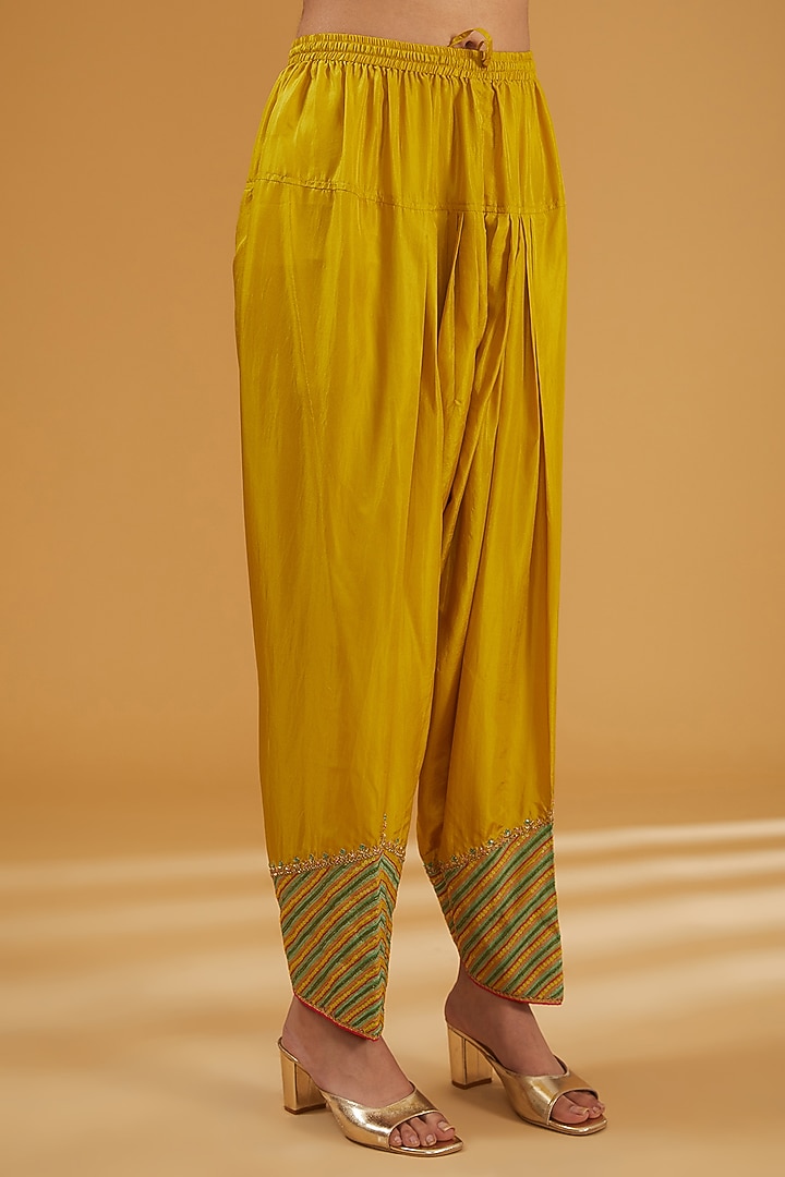Sage Green Silk Hand Embroidered Kalidar Kurta Set by Raji Ramniq at Pernia's Pop Up Shop