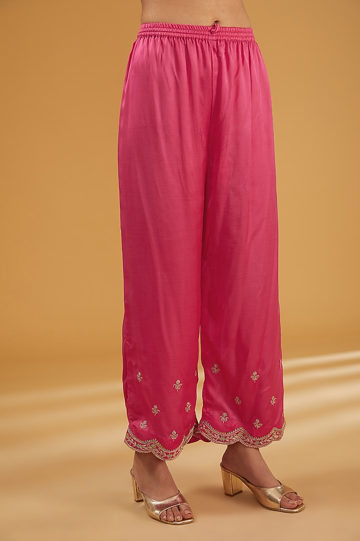 Jester Red Crepe Hand Embroidered & Printed Anarkali Set by Raji Ramniq at Pernia's Pop Up Shop