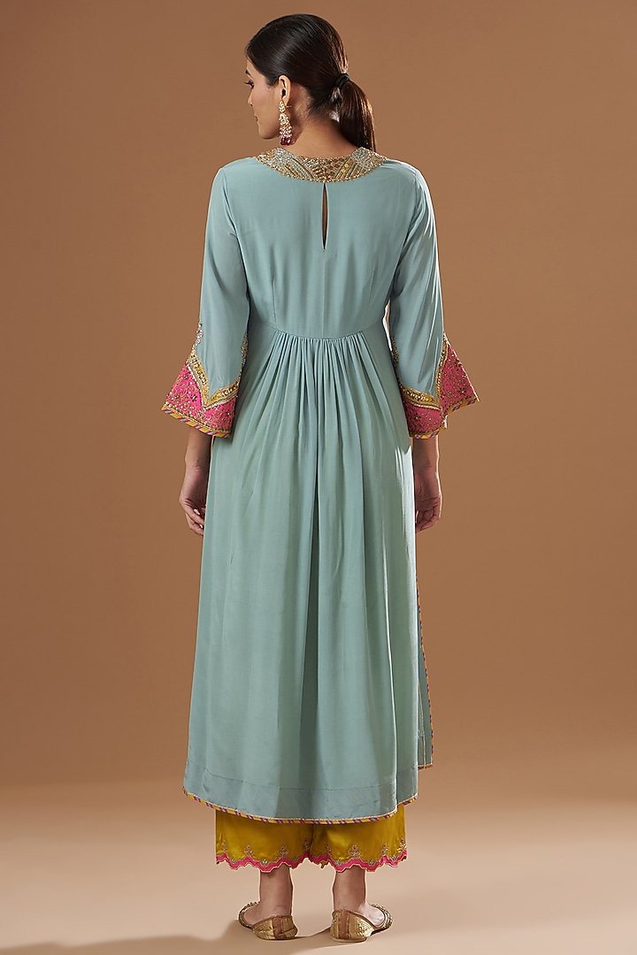 Ice Blue Crepe Embroidered Kurta Set by Raji ramniq at Pernia's Pop Up Shop