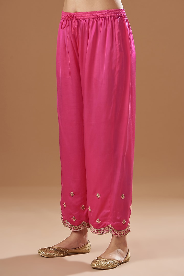 Nude Pink Crepe Embroidered & Printed Kurta Set by Raji ramniq at Pernia's Pop Up Shop