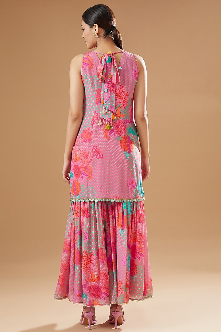 Bright Pink Crepe Printed Gharara Set by Raji ramniq at Pernia's Pop Up Shop