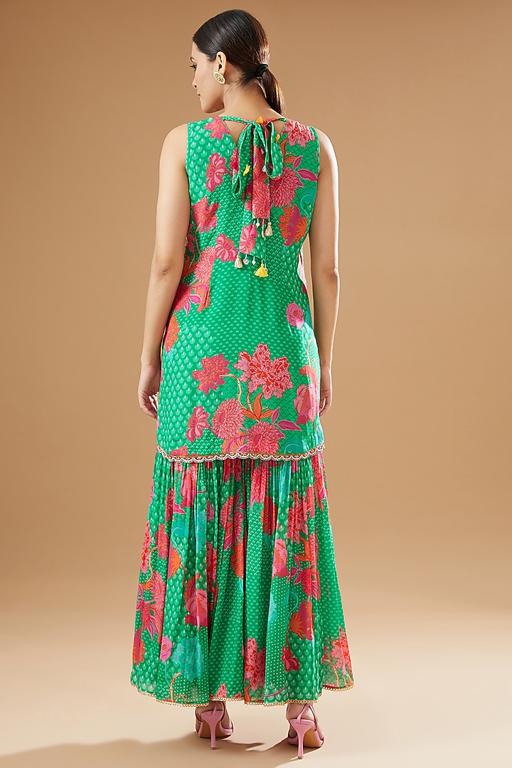 Green Crepe Printed Gharara Set by Raji ramniq at Pernia's Pop Up Shop