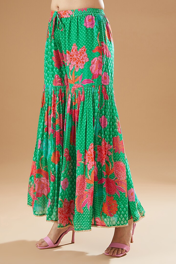 Green Crepe Printed Gharara Set by Raji ramniq at Pernia's Pop Up Shop