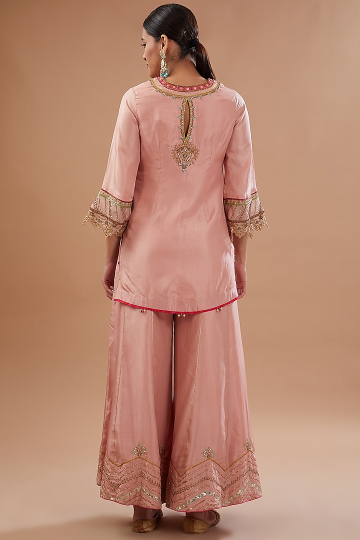 Nude Pink Silk Hand Embroidered Wedding Sharara Set by Raji ramniq at Pernia's Pop Up Shop