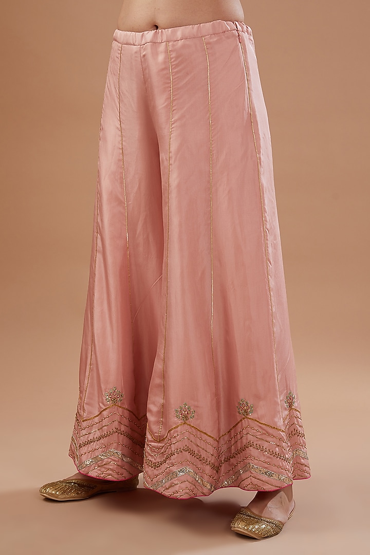Nude Pink Silk Hand Embroidered Wedding Sharara Set by Raji ramniq at Pernia's Pop Up Shop