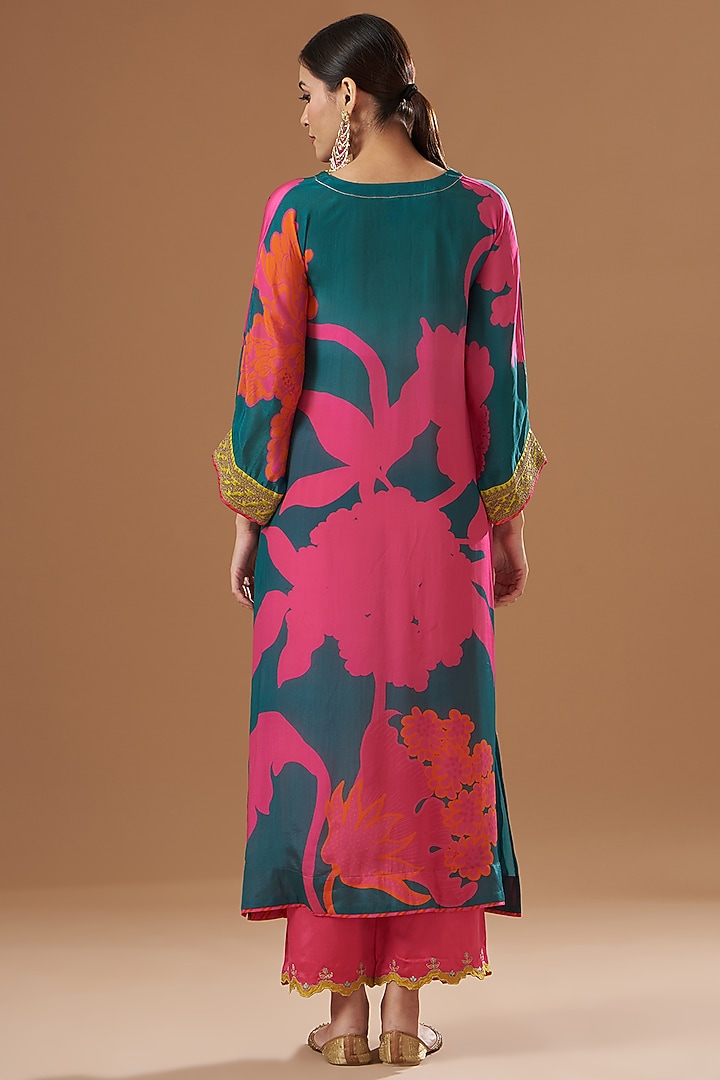 Teal Crepe Kaftan Set by Raji ramniq at Pernia's Pop Up Shop