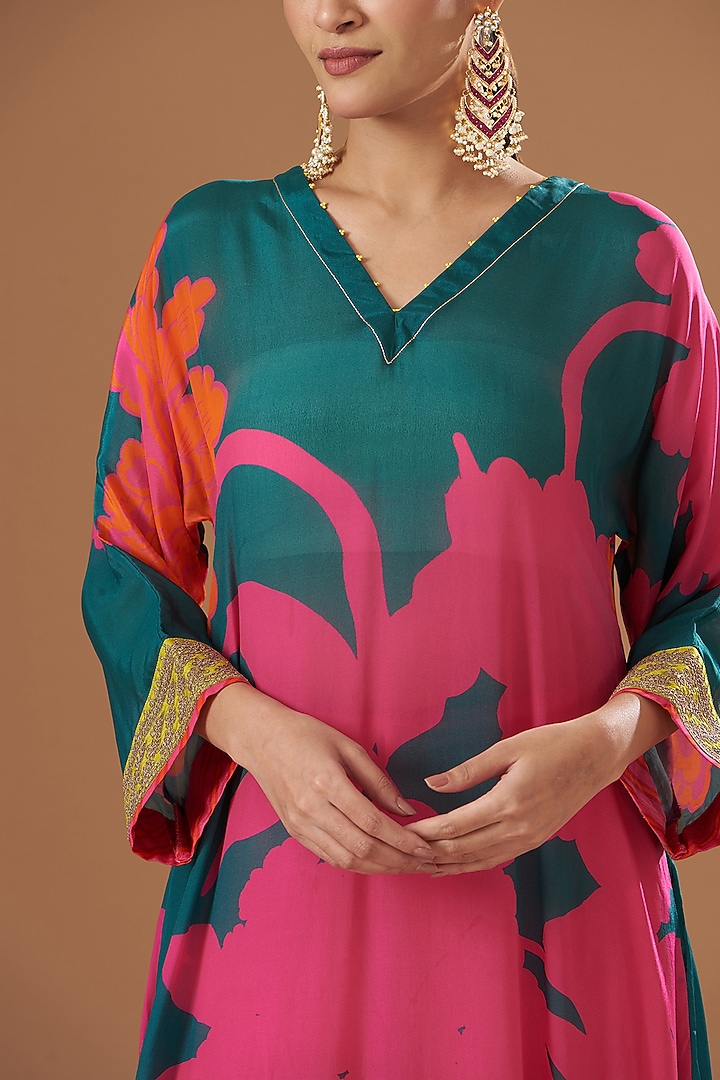 Teal Crepe Kaftan Set by Raji ramniq at Pernia's Pop Up Shop