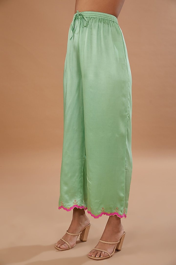 Bright Pink Crepe Printed & Embroidered Kurta Set by Raji ramniq at Pernia's Pop Up Shop