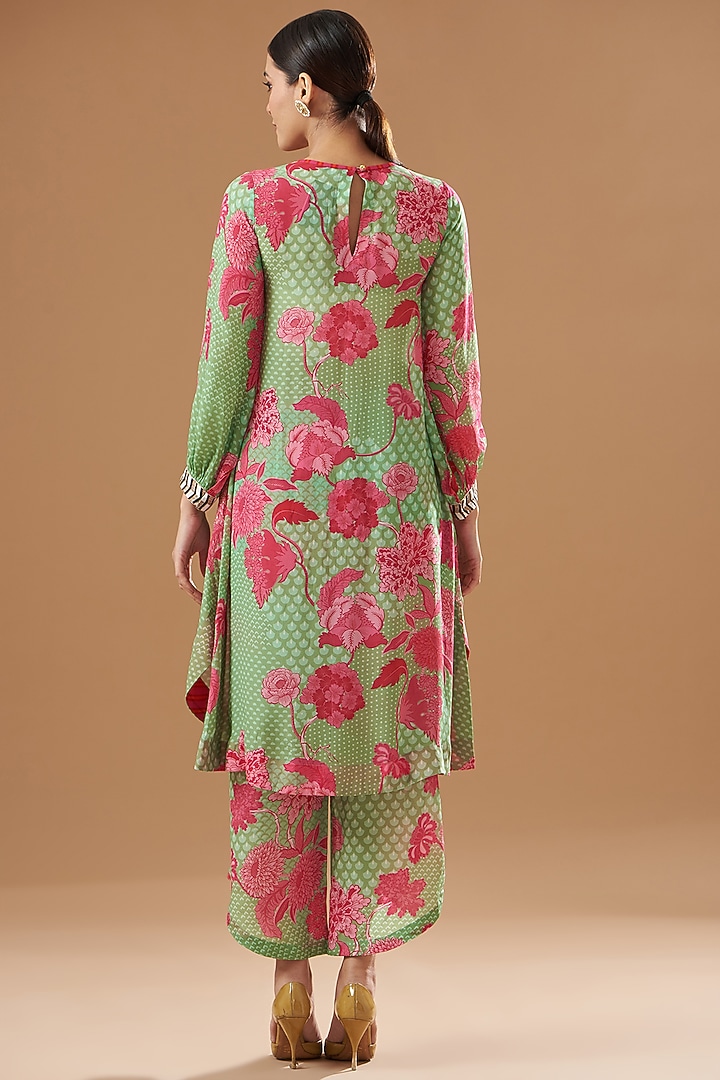 Sage Green Crepe Embroidered & Printed Kurta Set by Raji ramniq at Pernia's Pop Up Shop