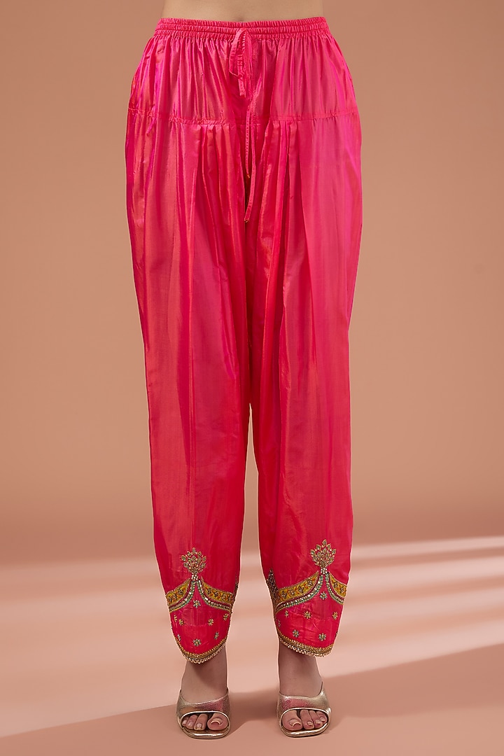 Powder Blue Silk Printed & Hand Embroidered Kurta Set by Raji Ramniq at Pernia's Pop Up Shop