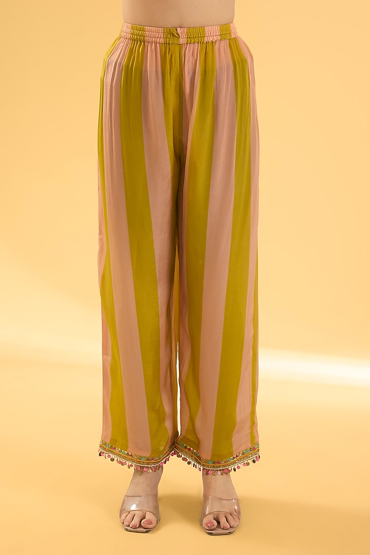 Yellow Crepe Printed & Embroidered Kurta Set by Raji ramniq at Pernia's Pop Up Shop