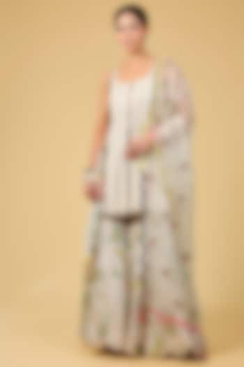 Ivory Silk & Silk Tissue Wedding Sharara Set by Raji ramniq at Pernia's Pop Up Shop