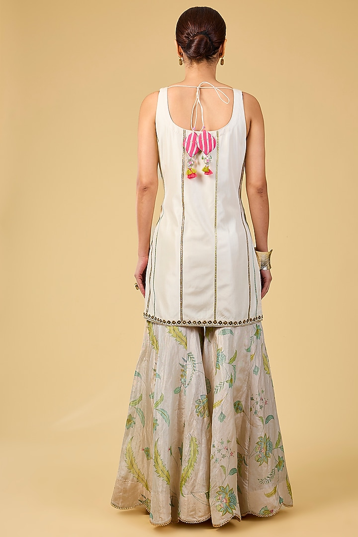 Ivory Silk & Silk Tissue Wedding Sharara Set by Raji ramniq at Pernia's Pop Up Shop