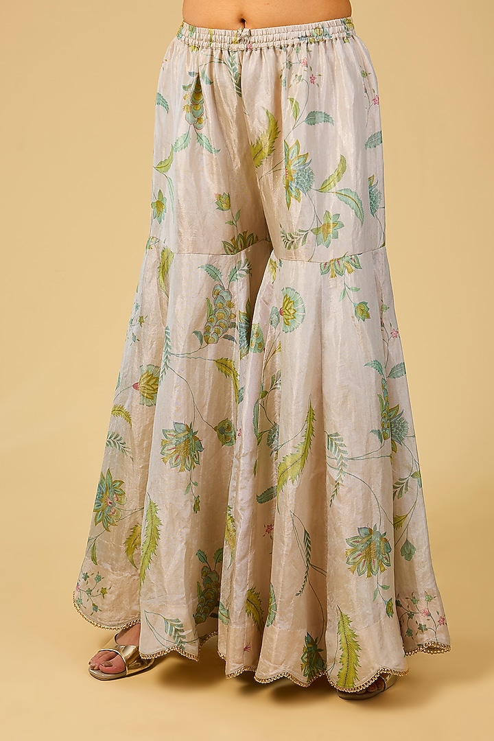 Ivory Silk & Silk Tissue Wedding Sharara Set by Raji ramniq at Pernia's Pop Up Shop