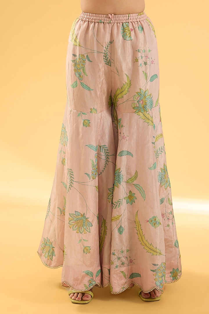 Nude Pink Tissue Silk Floral Printed Gharara Set by Raji ramniq at Pernia's Pop Up Shop