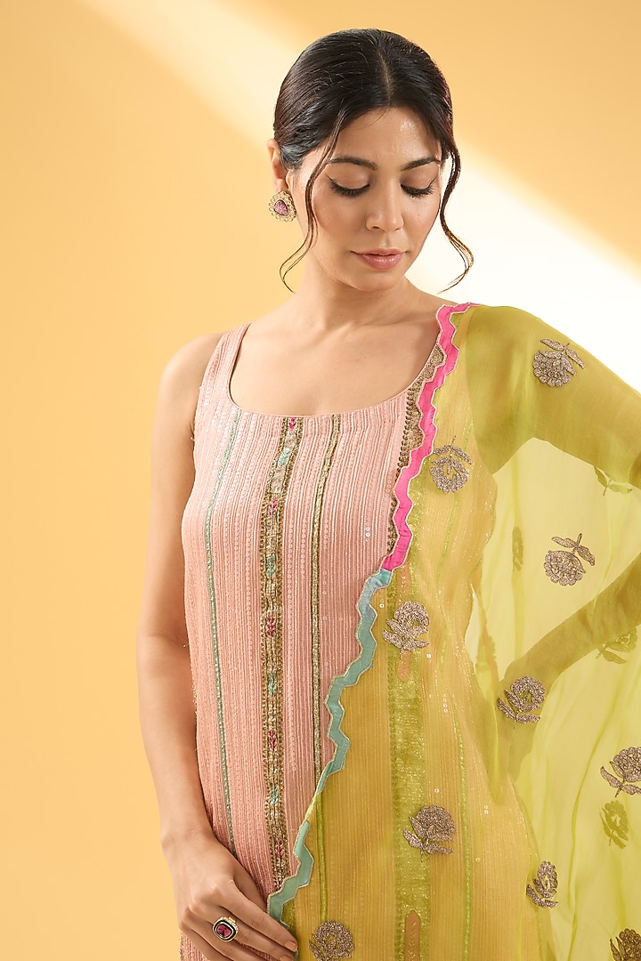 Nude Pink Tissue Silk Floral Printed Gharara Set by Raji ramniq at Pernia's Pop Up Shop