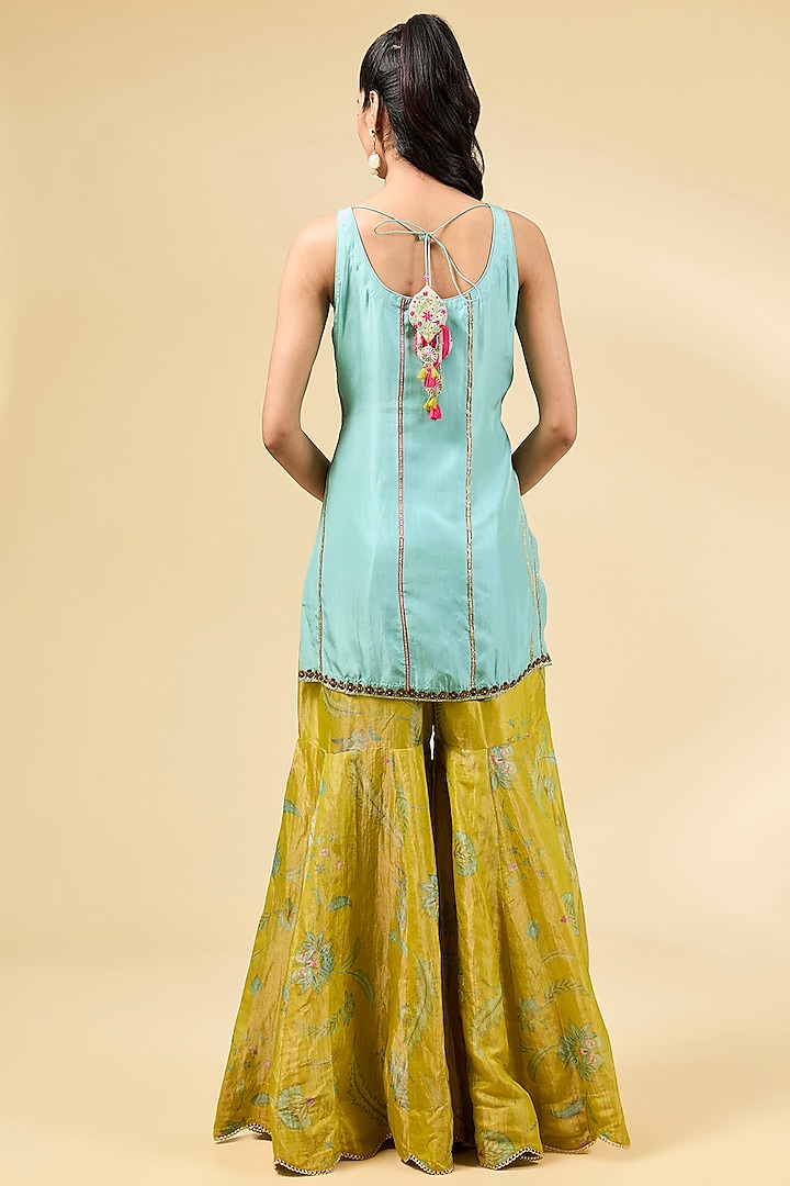 Green Tissue Printed Gharara Set by Raji ramniq at Pernia's Pop Up Shop