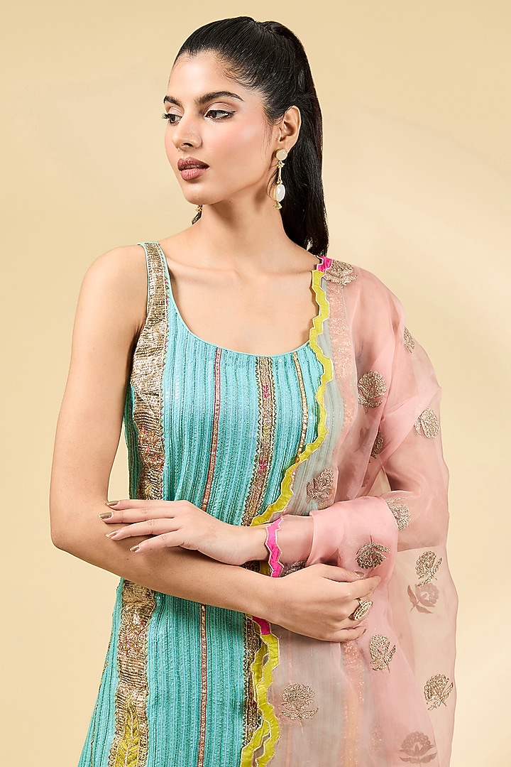 Green Tissue Printed Gharara Set by Raji ramniq at Pernia's Pop Up Shop