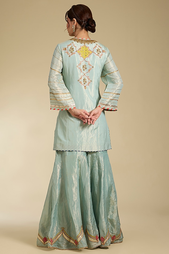Powder Blue Tissue Applique Work Gharara Set by Raji Ramniq at Pernia's Pop Up Shop