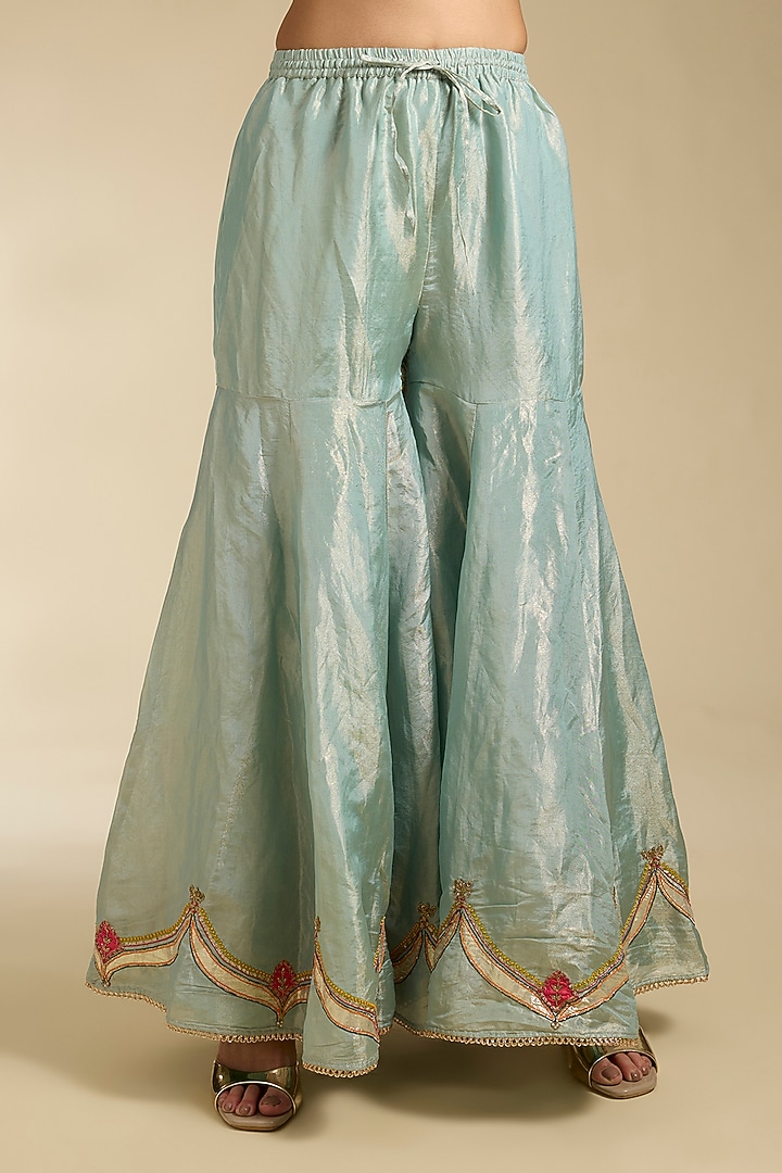 Powder Blue Tissue Applique Work Gharara Set by Raji Ramniq at Pernia's Pop Up Shop