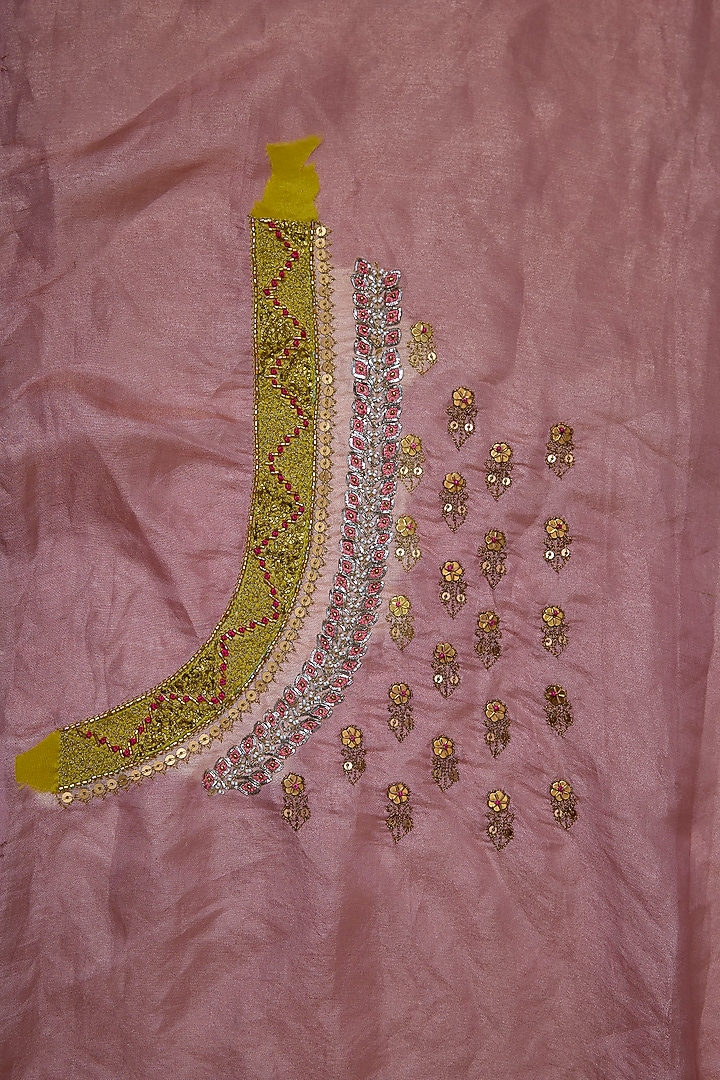 Nude Pink Tissue Embroidered Wedding Saree Set by Raji ramniq at Pernia's Pop Up Shop