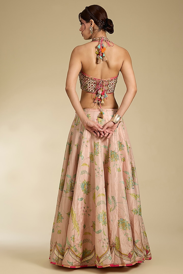 Pink Tissue Embroidered & Printed Wedding Lehenga Set by Raji Ramniq at Pernia's Pop Up Shop