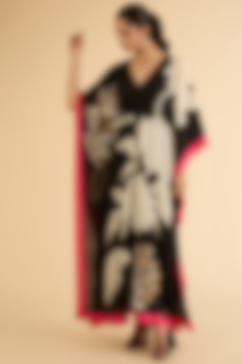Black & White Crepe Printed Kaftan Vacation Dress by Raji ramniq at Pernia's Pop Up Shop