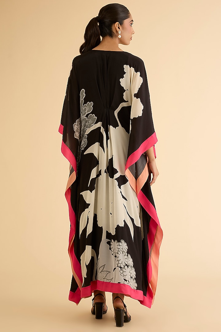 Black & White Crepe Printed Kaftan Vacation Dress by Raji ramniq at Pernia's Pop Up Shop