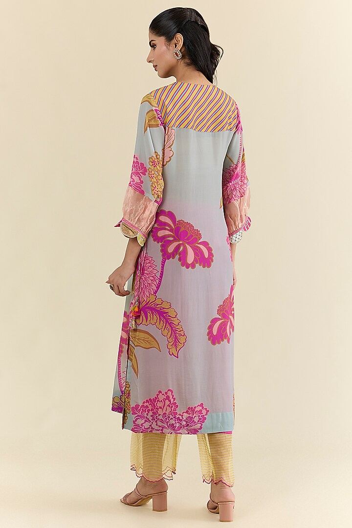 Multi-Colored Chanderi & Modal Satin Printed Kurta Set by Raji ramniq at Pernia's Pop Up Shop