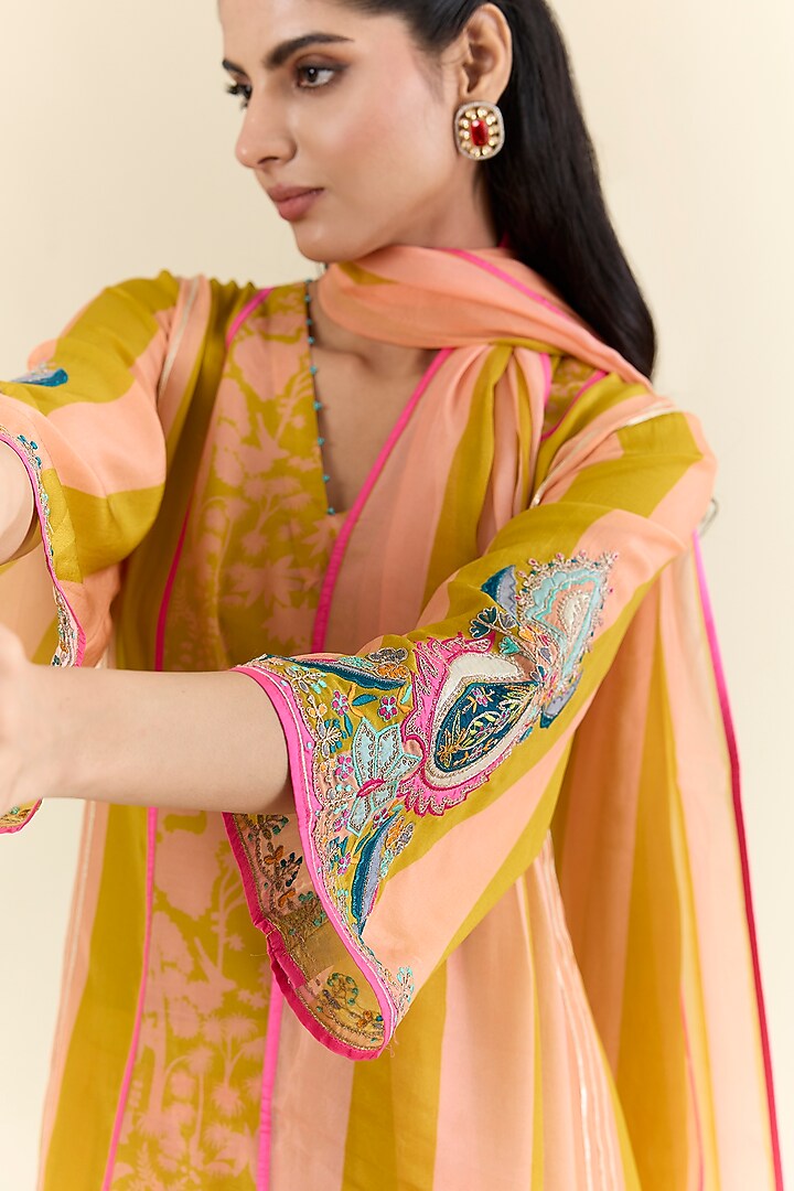 Yellow Chanderi & Modal Satin Printed Kurta Set by Raji ramniq at Pernia's Pop Up Shop