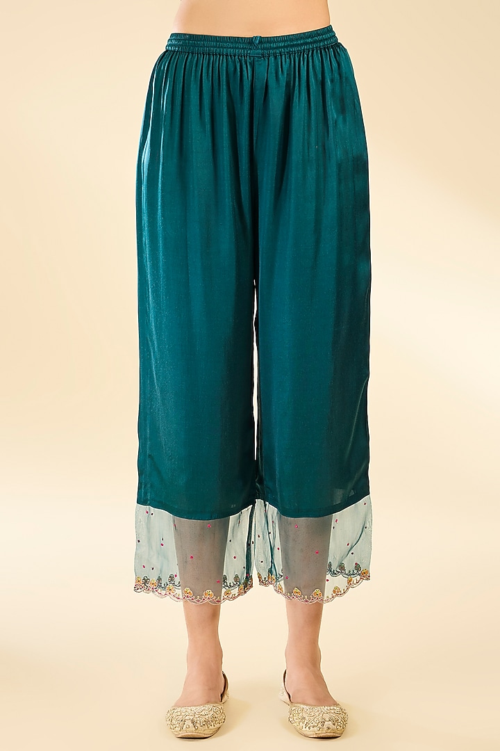 Blue Crepe & Organza Floral Printed Kurta Set by Raji ramniq at Pernia's Pop Up Shop