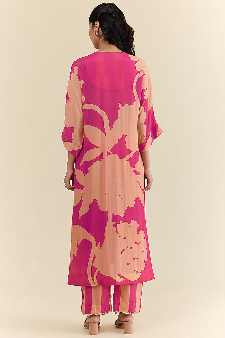 Pink Crepe & Organza Printed Kurta Set by Raji ramniq at Pernia's Pop Up Shop
