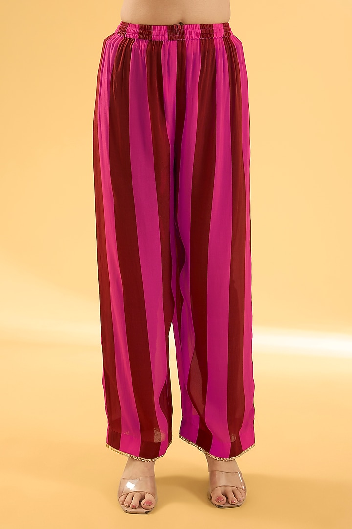 Red Crepe & Organza Floral Embroidered Kurta Set by Raji ramniq at Pernia's Pop Up Shop