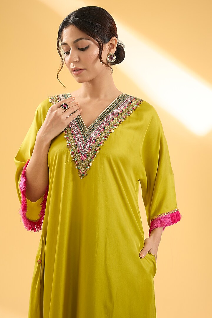 Yellow Twill Silk Kurta Set by Raji ramniq at Pernia's Pop Up Shop